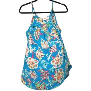 EUC Renee C. Galia Cami Tank Top Floral Blue Sleeveless Women's Large Flowy